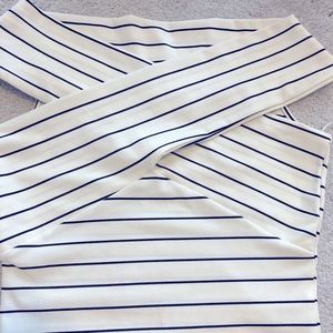 Zara navy and white off the shoulder crop top